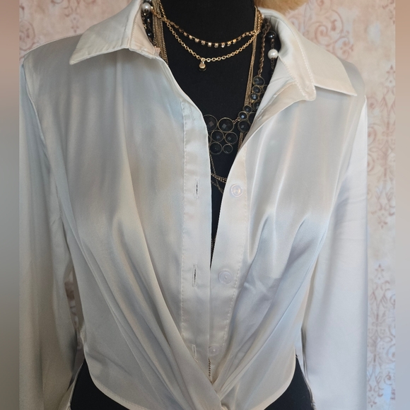 NASTY GAL Love Potion White Knot Button Closure Unlined Satin Dress- Size Large - Picture 4 of 11